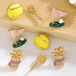 4 Pcs/set Cute Sporty Stud Earring Creative Simple Crystal Golf Tennis Ball Sport Earring Women Girls Statement Decoration Gifts