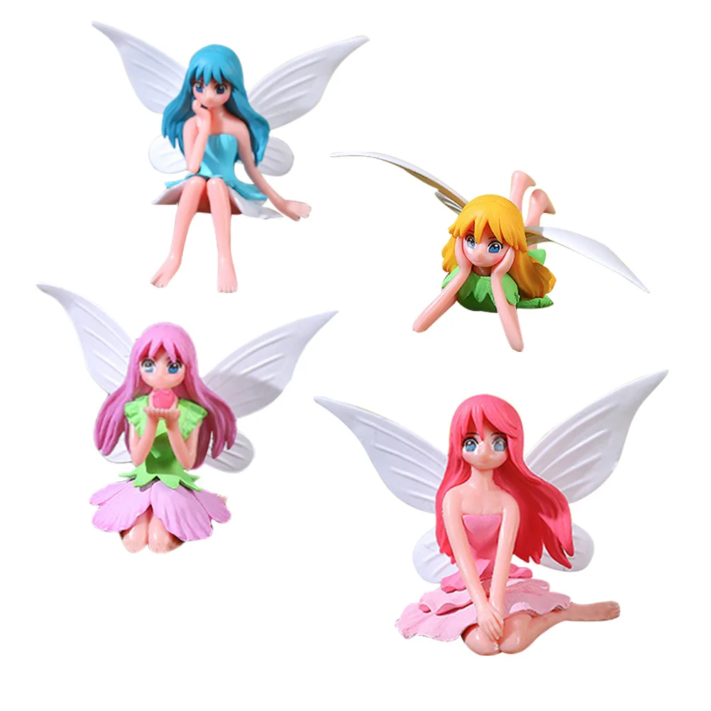 

4pcs Miniature Decorations Micro Landscapes Crafts For Garden Cake Decor Fairy Statues Figurines Indoor Outdoor Use Flower Fairy