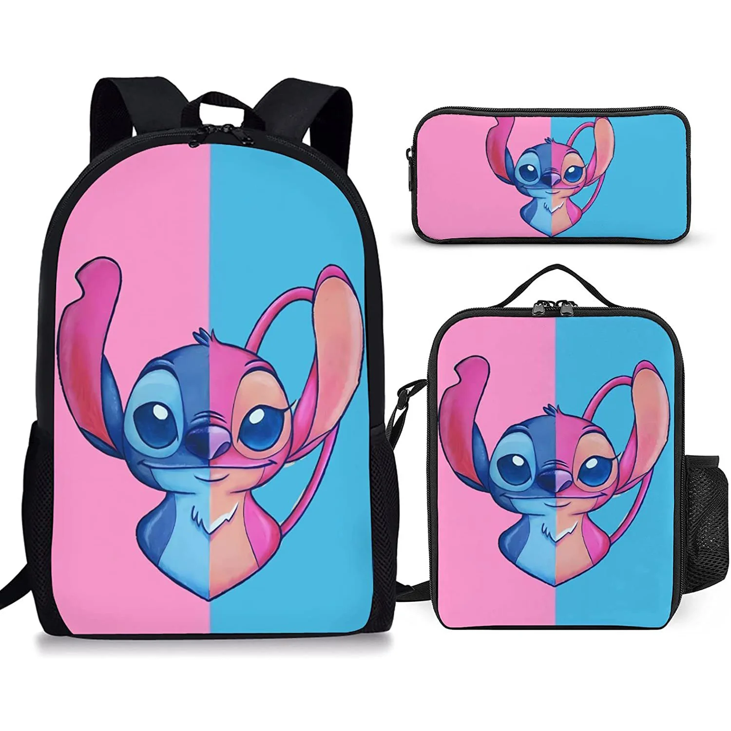 Disney Stitch Single Anime plecak dziecięcy piórnik torba na Lunch figurki śliczne Lilo ścieg drukuj tornister 3 sztuk/zestaw prezent dla dzieci