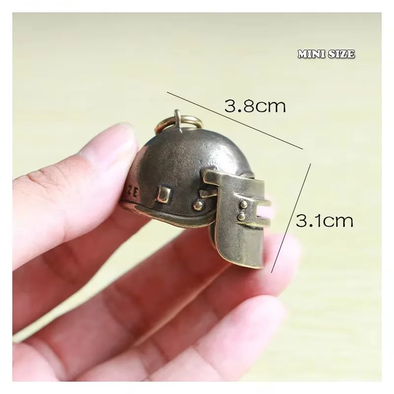 Cute Mini Brass Level-3 Helmet Decorative Ornament Statue Battlegrounds Portable Keychain Pendant Desk Decoration Funny Gift