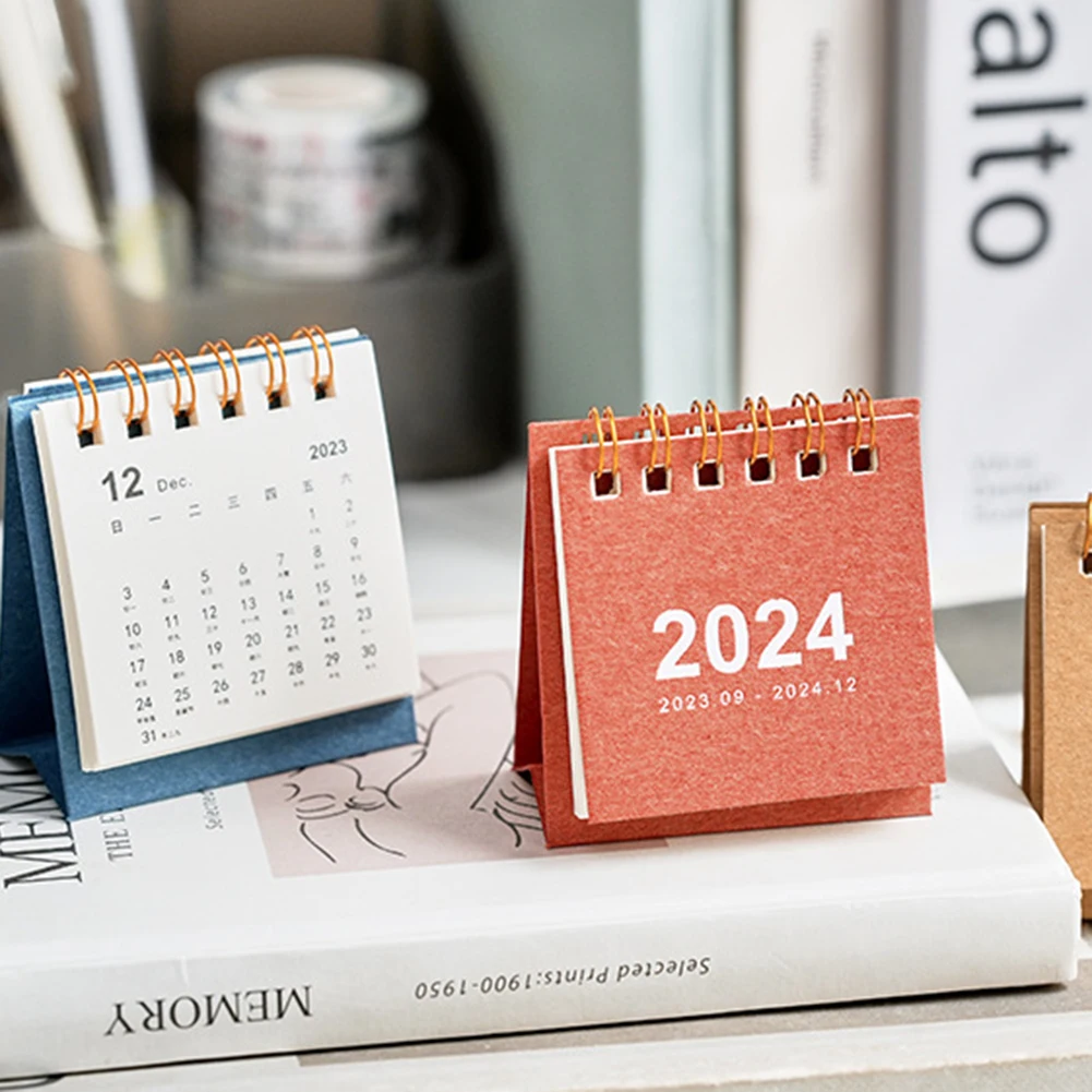 2024 Mini kalendarz biurkowy 180 stopni obracający przenośny terminarz do materiałów biurowych codzienny Mini-kalendarz w stylu