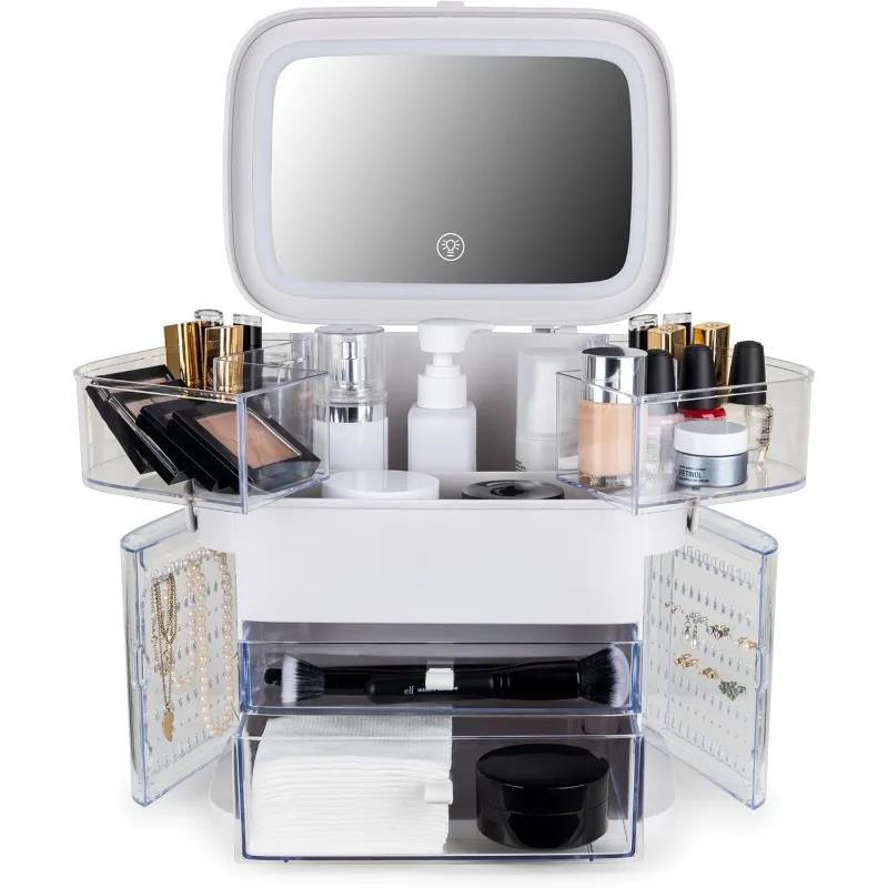 Luxury Cosmetic Beauty and Makeup Organizer and Storage with LED Light Cosmetics Organizer Box  (White)