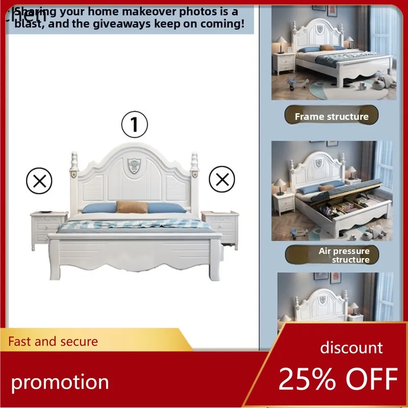 

CZ Solid Wood Bed Single Bed Modern Simple Girl Princess Bed 1.2 Storage