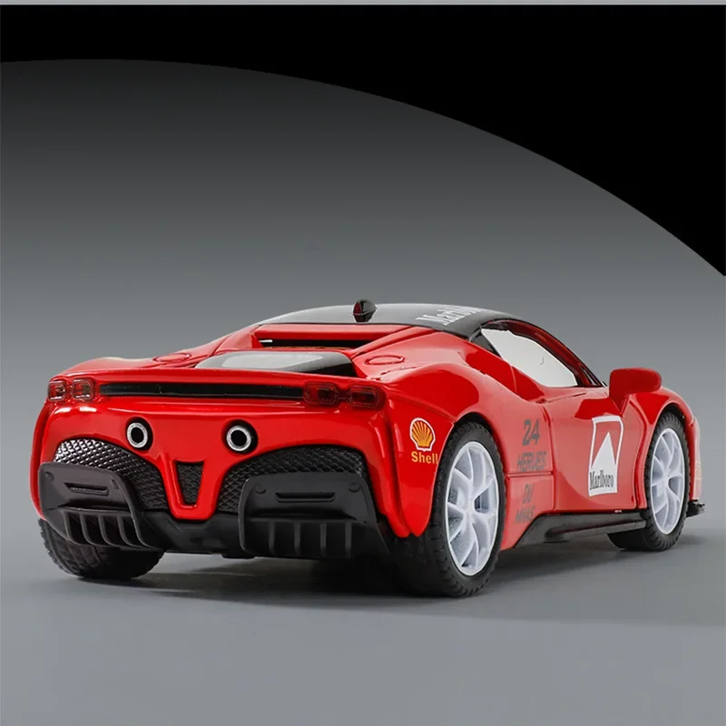 1:32 Ferrari SF90 Supercar High Simulation Diecast Metal Alloy Model car Sound Light Pull Back Collection Kids Toy gif608