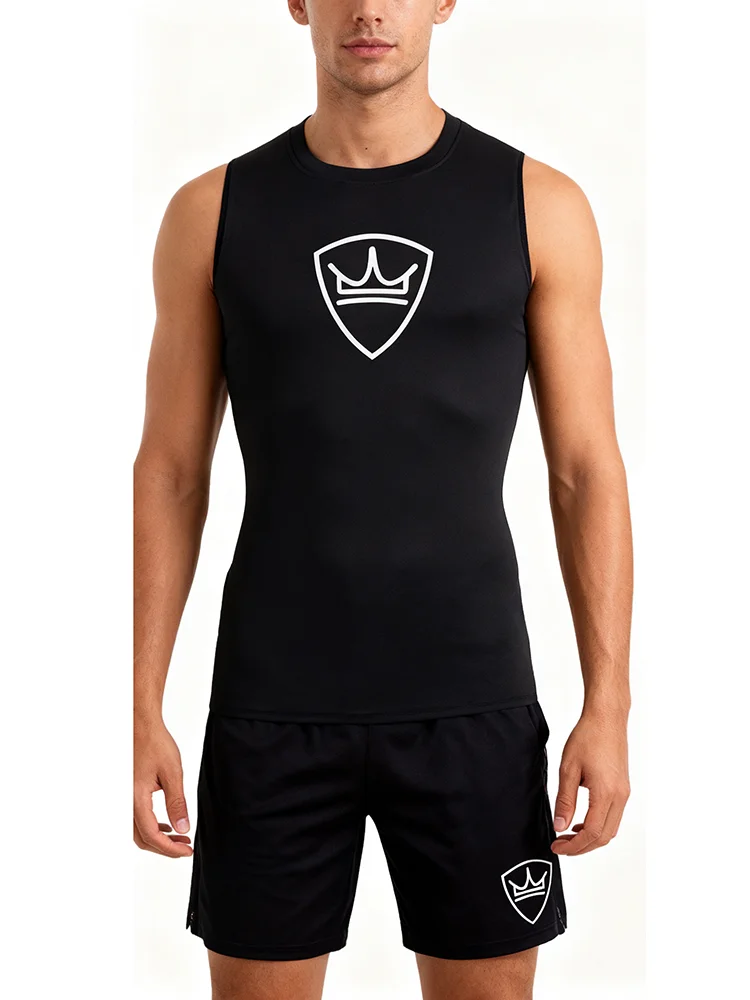 بدلة رياضية ضيقة بدون أكمام بنمط رجالي عصري لعام 2025، سترة مرنة سريعة الجفاف، مجموعة سترة للجري في صالة الألعاب الرياضية، بلوزة مطبوعة #3