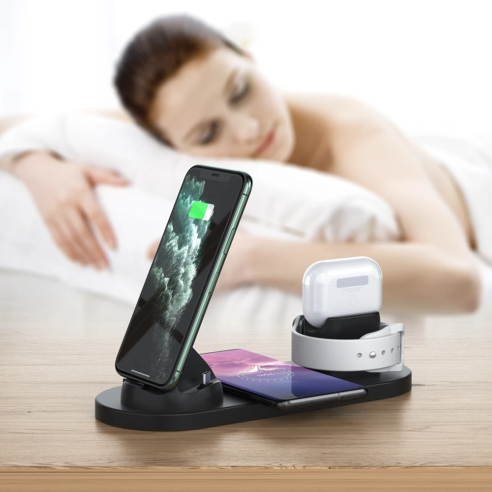 Estación de carga inalámbrica 6 en 1, soporte de carga rápida Qi de 15W para iPhone 14, 13, 12, 11, Apple Watch 8, 7, 6, 5, Airpods 2, Samsung, novedad de 2022