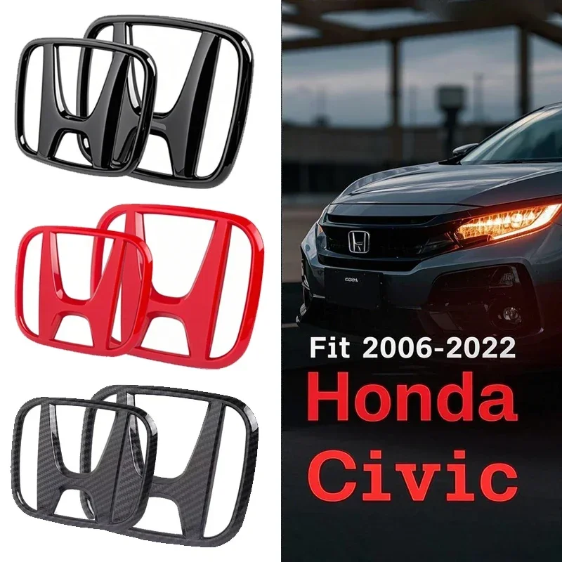 Image of Upgrade Honda Civic Emblem-Set für 8./9,5./10./11. Generation 2006-2022, Vorder- und Hecklogo-Ersatz, ABS 5 Farben (Carbon-Optik/Rot)