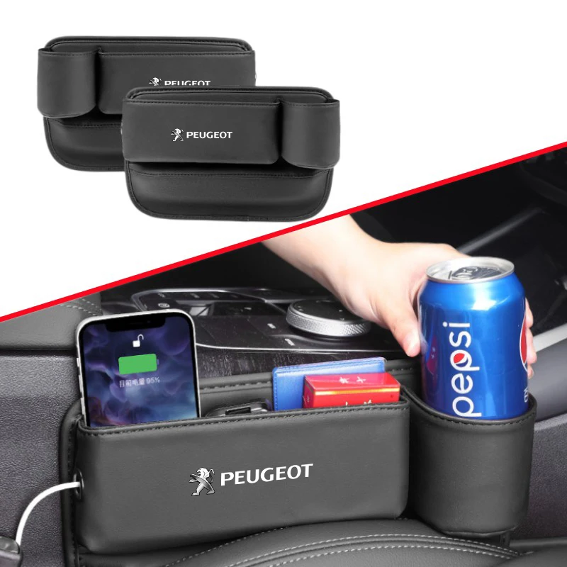 Leather Car Seat Storage Box Slit Gap Filler Cup Phone Holder For Peugeot 407 508 2008 5008 307 308 3008 206 207 208 107 106