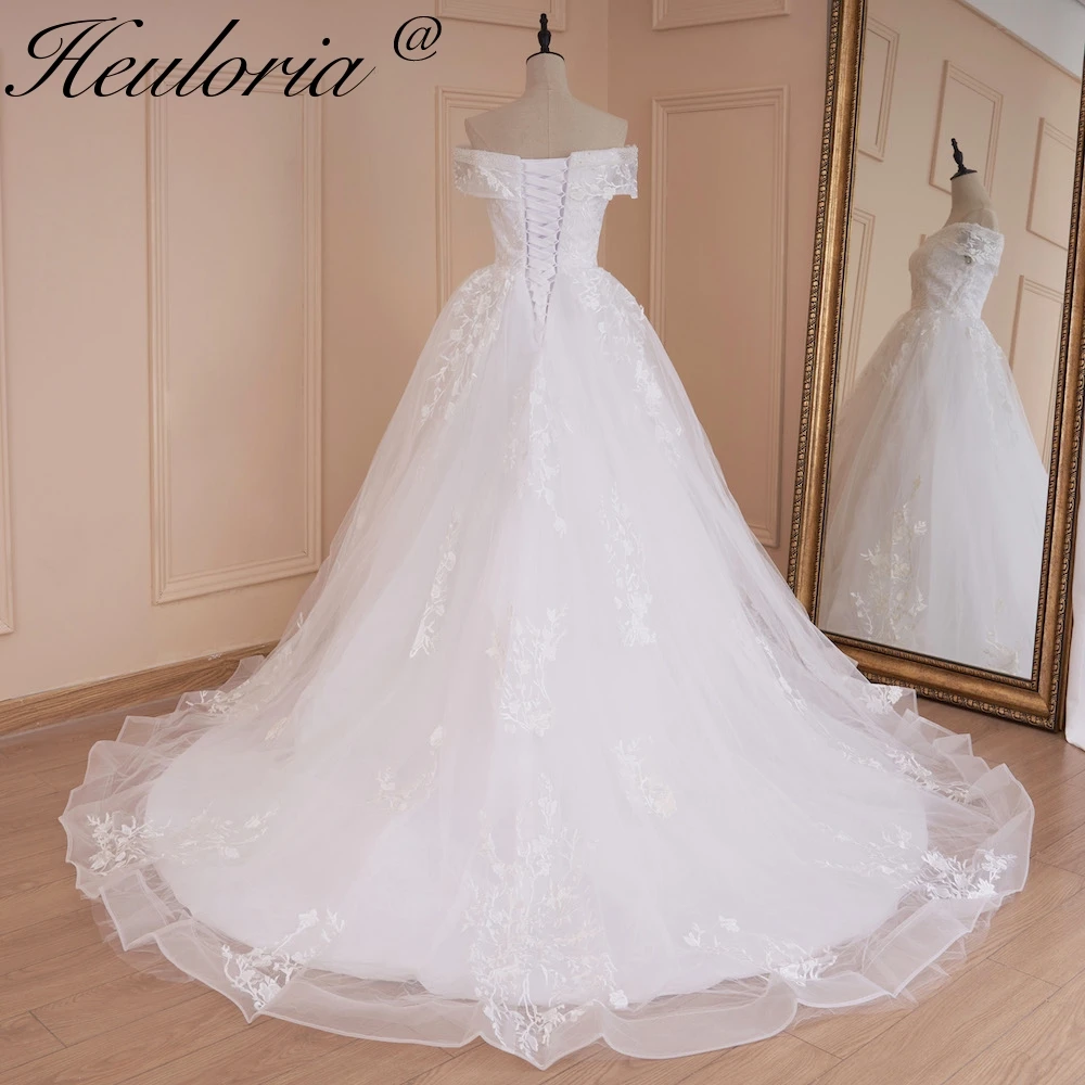 HEULORIA princess wedding dress off shoulder crystal beading lace applique bride dress plus size robe de mariee