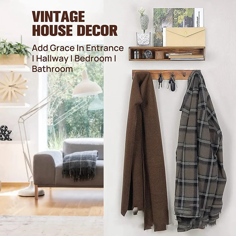 Wall-Mounted Storage Rack Country Style Wooden Entrance Coat Rack Entrance Corridor Shelf Sunglasses Key Rack