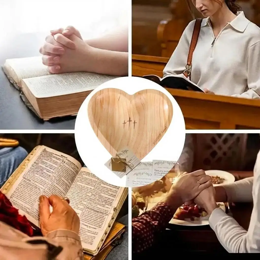 Wooden Heart Prayer Bowl with Gift Card Dark Brown Spiritual Religious Keepsake