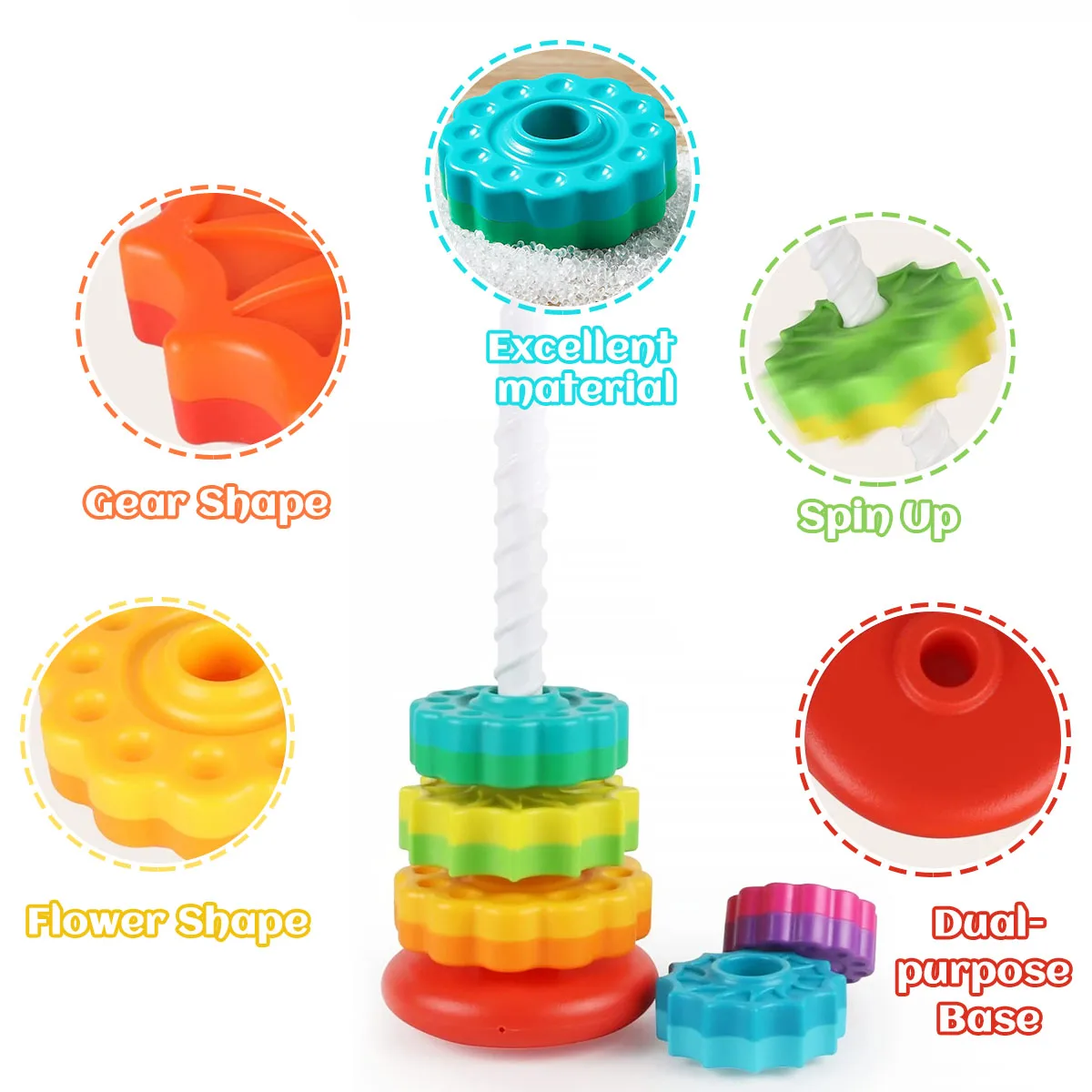 Montessori Rotating Rainbow Tower Baby Stacking Puzzle Toys Safety and Environmental Protection Colored Children\'s Toys