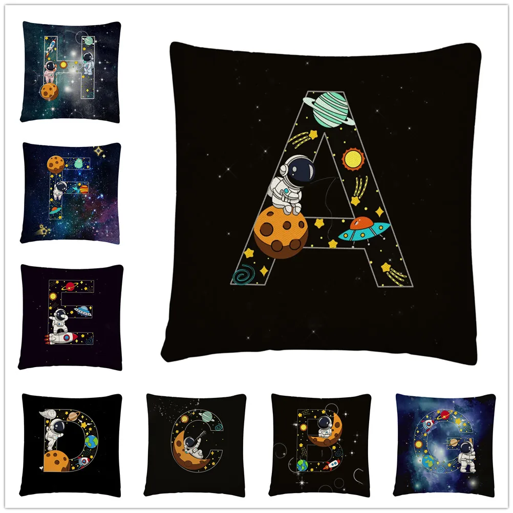 

Astronaut Alphabet ABC Cartoon Pattern Linen Cushion Cover Pillowcase Home Sofa Car Decoration Pillowcase 45X45 Cm