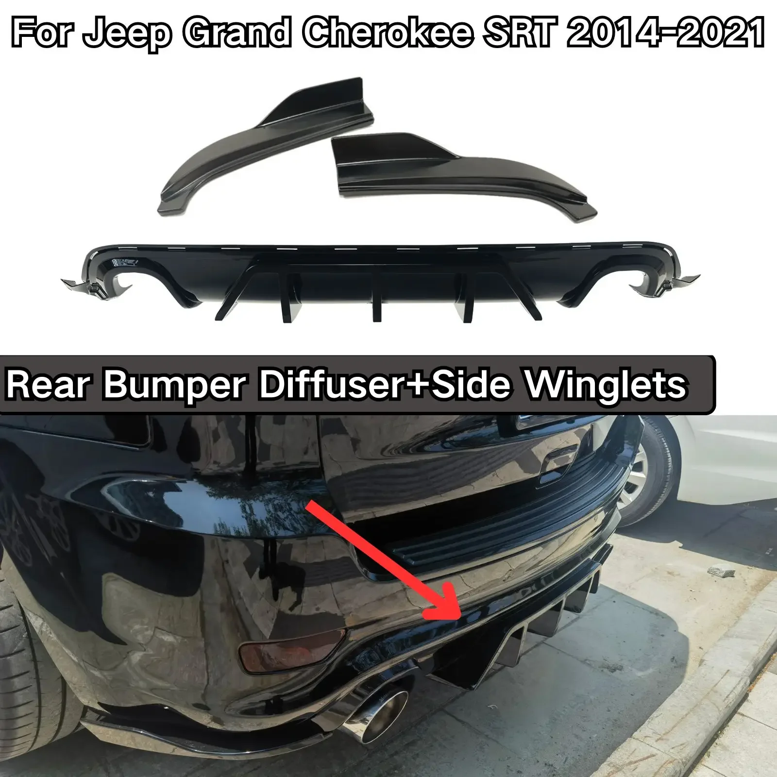 For Jeep Grand Cherokee SRT 2014 2015 2016-2021Rear Bumper Diffuser&Side Corner Car Accessories Body Kit Splitter Spoiler