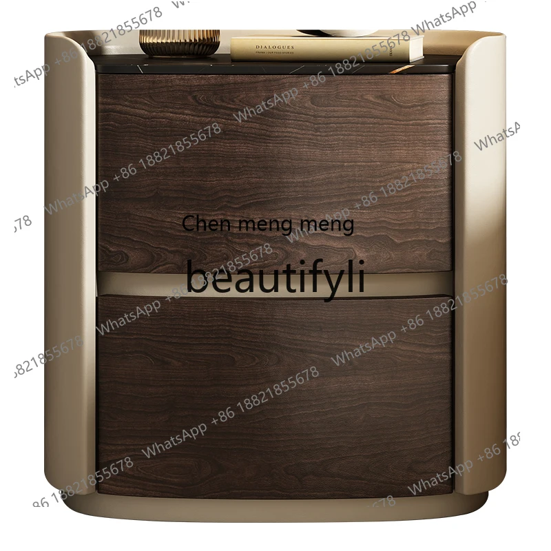 

Italian minimalist solid wood high-end oval bedside table modern minimalist locker light luxury rock slab edge few R