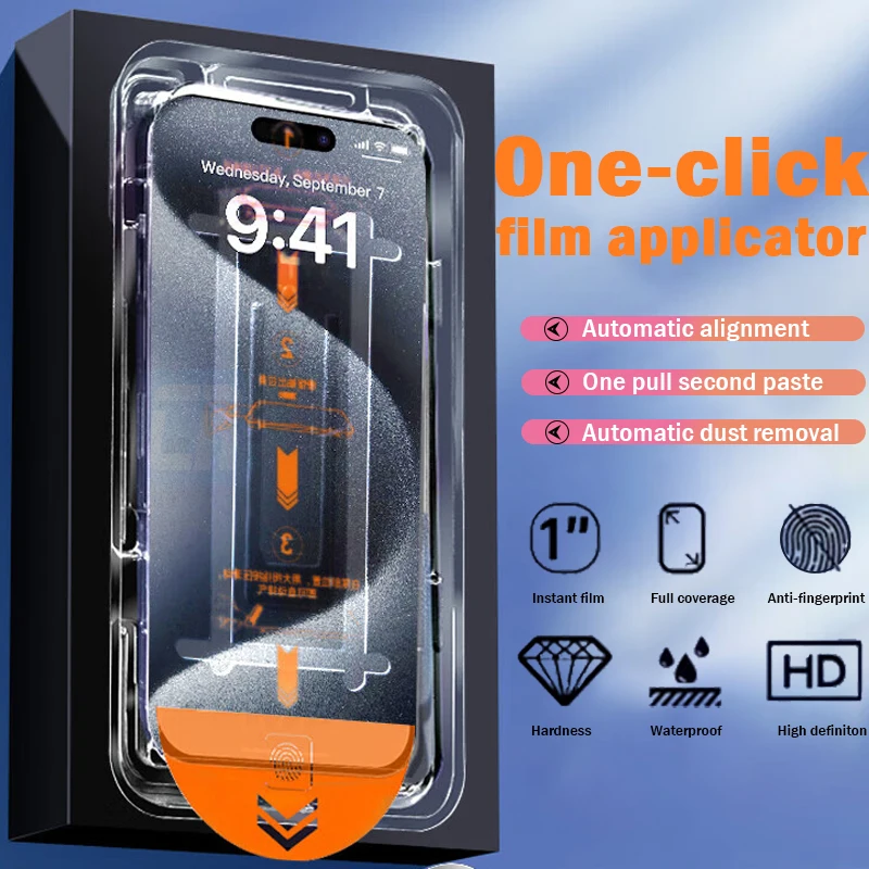 

1-3pcs Oleophobic Coating Dust Free Screen Protector for iPhone 16 13 12 14 Plus 15 Pro Max Glass With Alignment Mounting Cover
