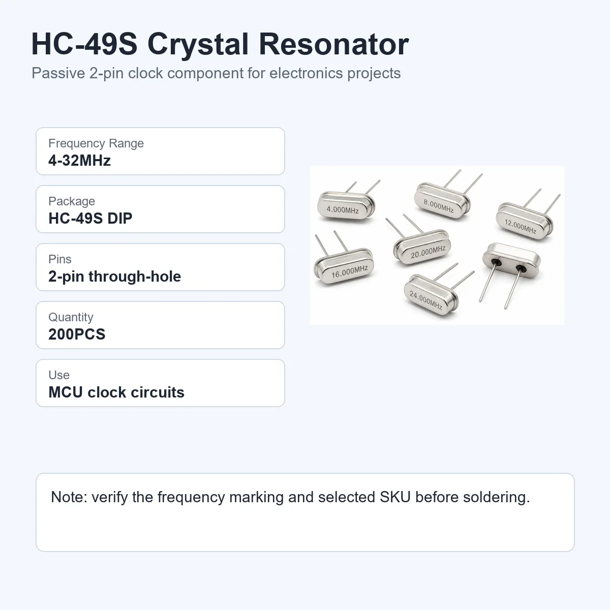 200PCS HC-49S 4-32MHz Passive Crystal Resonator 2-Pin DIP Through-Hole Quartz Clock Component for MCU Circuit view 2