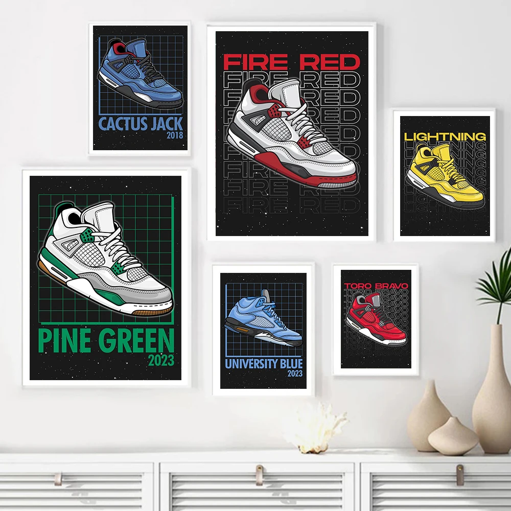 Fashion Sports Shoes Art Aesthetic Poster Young Trend Sneakers Canvas Painting Luxury Store Shoes Collector Room Wall Decoration