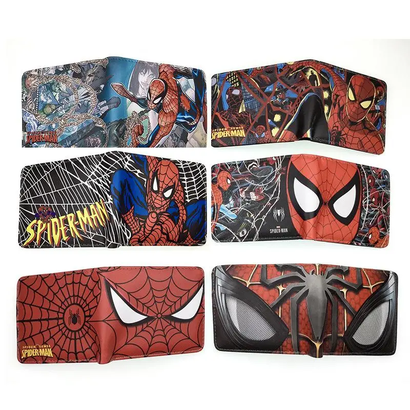 Personajes de película de Anime Spider Man Venom, nueva cartera corta de cuero Pu, funda protectora de dos pliegues, bolsa para tarjetas de almacenamiento con capacidad