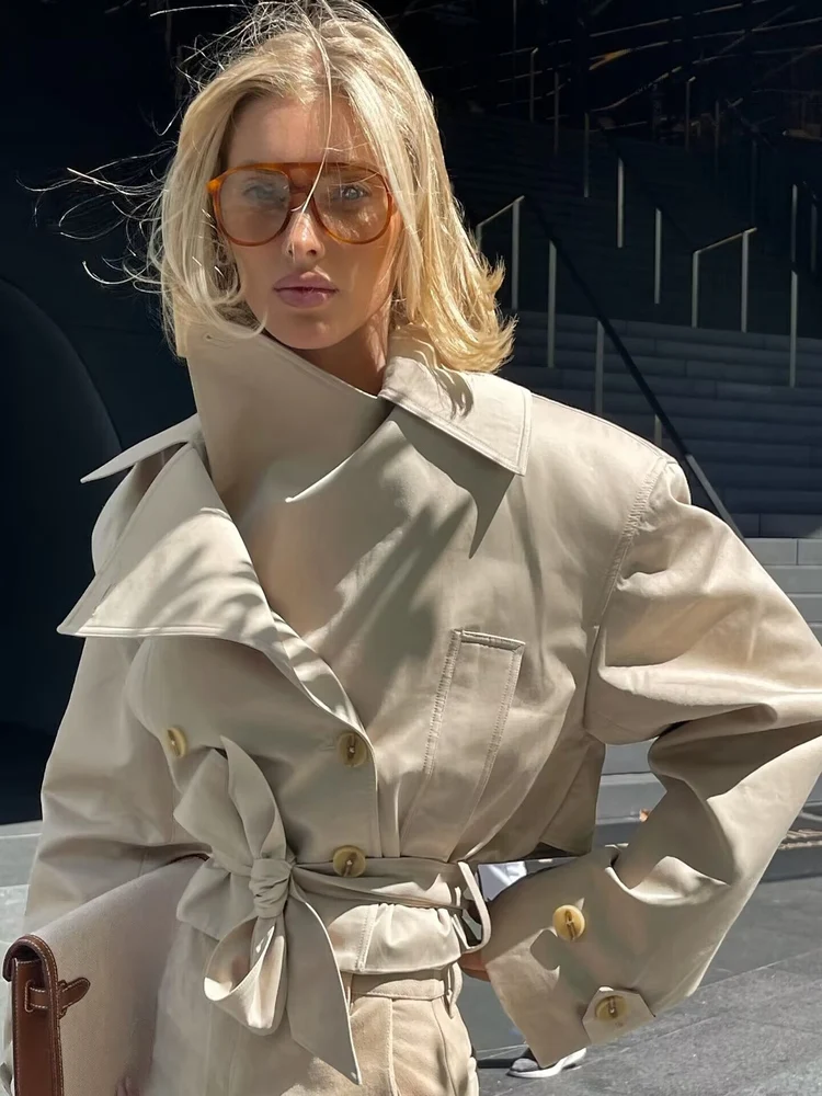 

Spring 2025 New Sle ort Belted Jaet Coat Simple Versatile Hot Girl Faion Commute Straight Tube Long Sve Pure Color