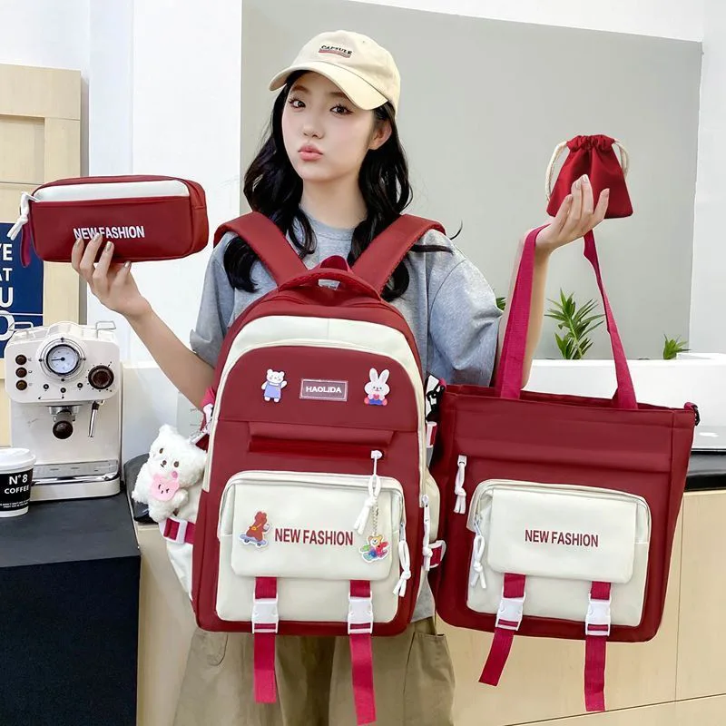 

Fashionable Student Backpack Women Large Capacity Campus Backpack Four Piece Set Portable Tutoring Bags for Women Designer Bag
