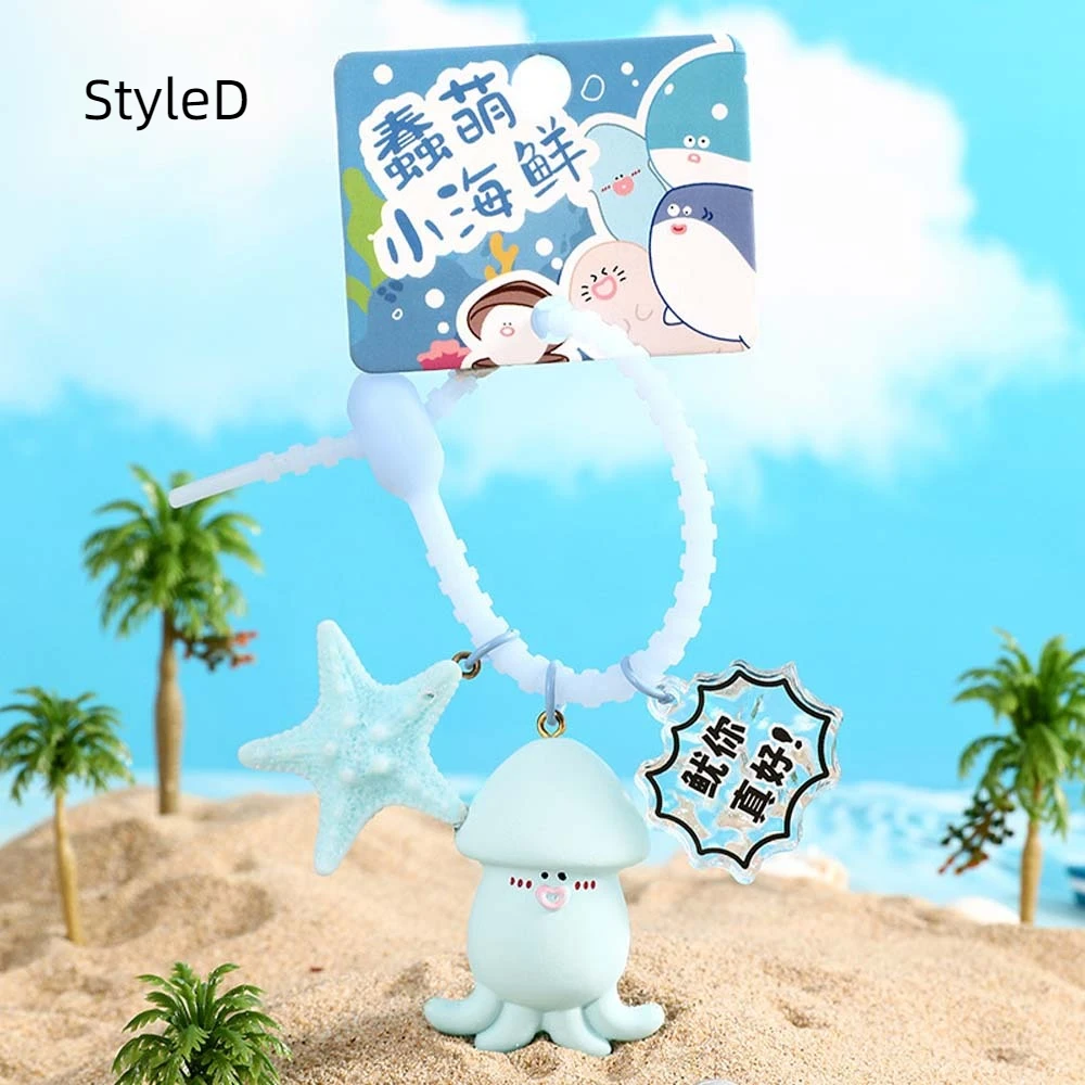 2 Styles Creative Shark Ocean Fish Key Chain Squid Cartoon Ocean Dolls Pendant Whale Resin Seafood Car Keyring Female