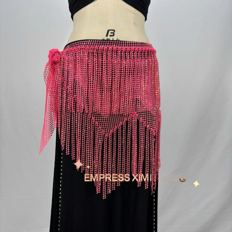 

Customized New Belly Dance Costumes Mesh Diamond Waist Chain Waist Scarf Full Diamond Tassel Hip Scarf Cloud Exotic Dancewear