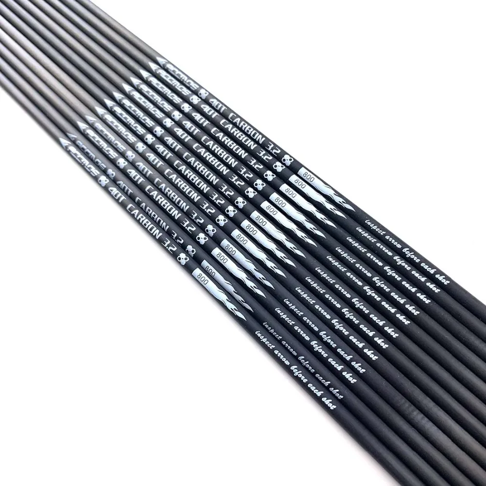 12pcs ID 3.2mm 40T Carbon Arrow Shaft Spine 350 400 500 550 600 650 700  800 850 900 1000 archery For Recurve Compound