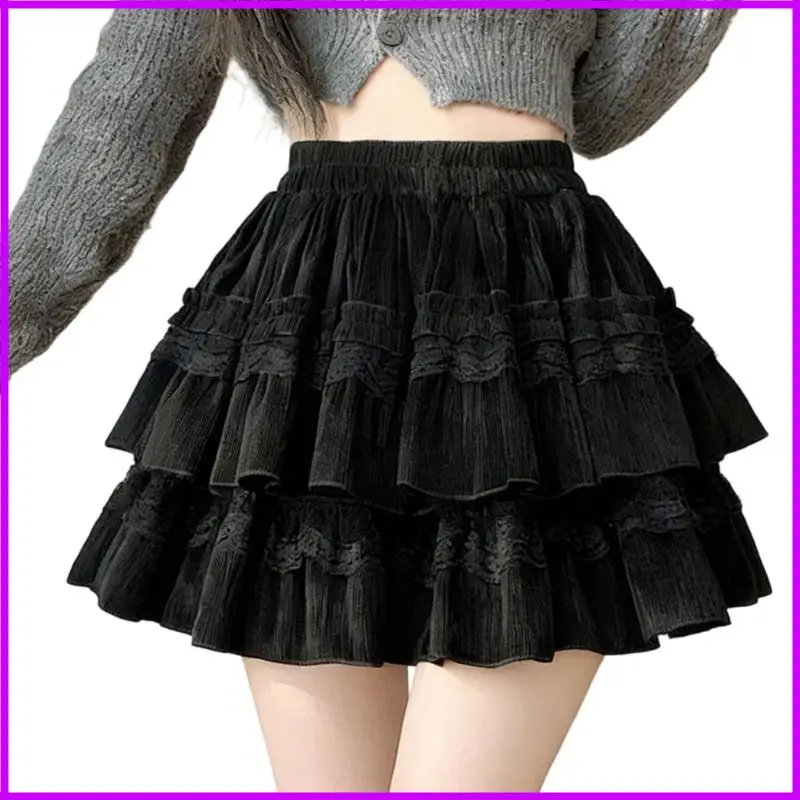 Comoda gonna in morbido velluto a svasata a pieghe, abbigliamento da donna