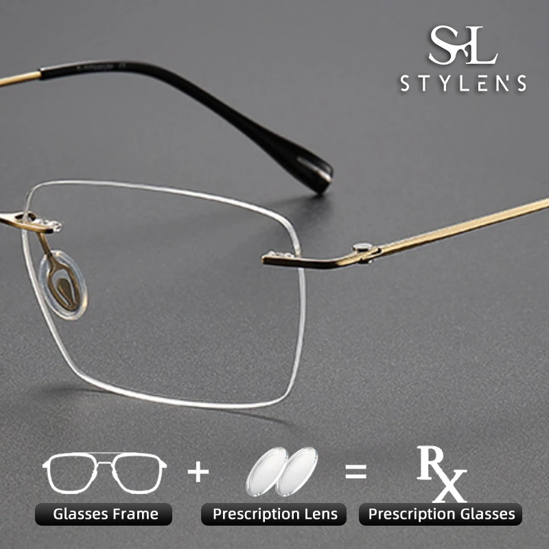 

STYLENS New Acetate Pure Titanium Frameless Prescription Customized Eyewear Women Retro Anti Blue Light Progressive Eyewear80964