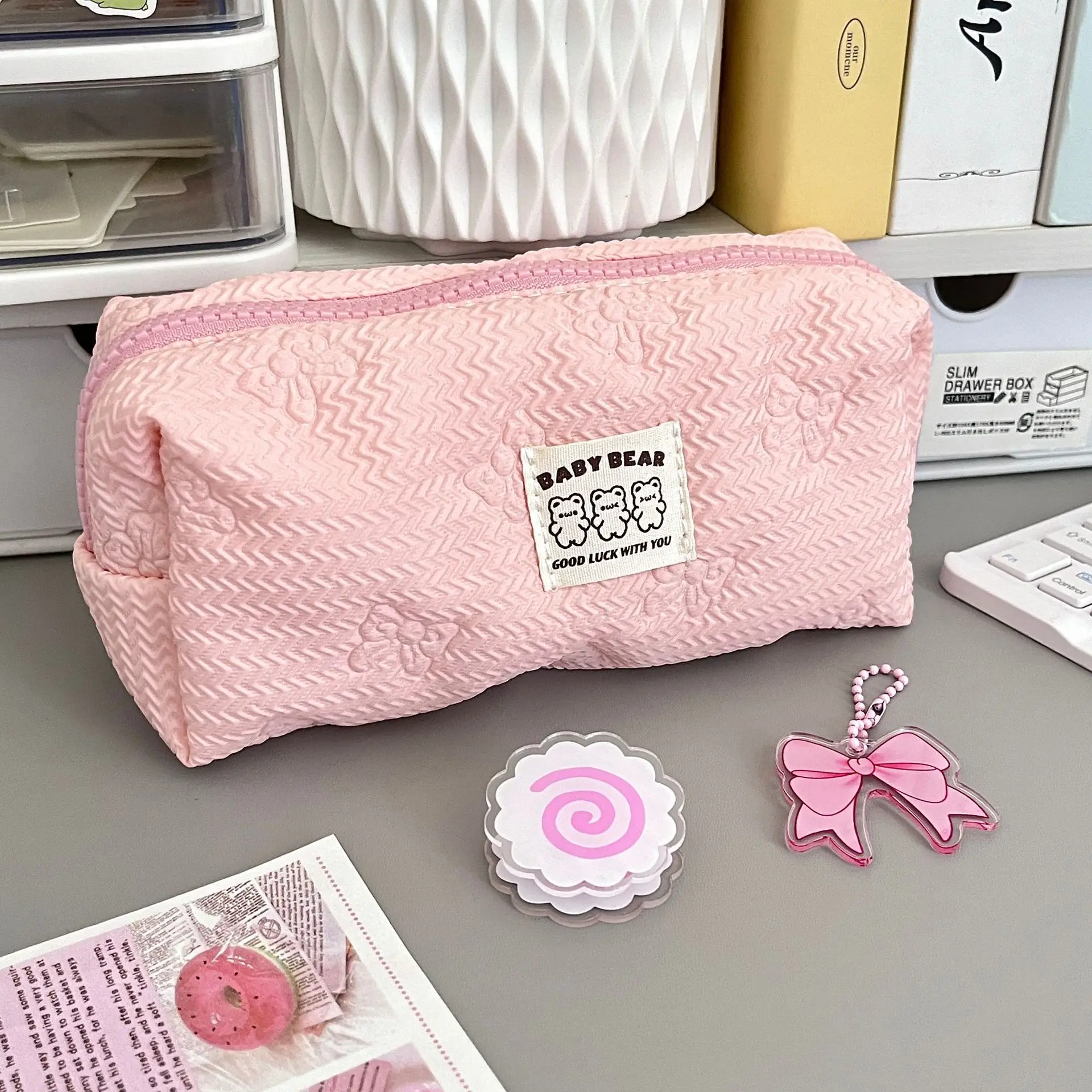 Pink Bow Pencil Case Girls Cute Stationery Pencil Cases Trousse Makeup Bag Estuches Escolares School Supplies Pencil Pouch