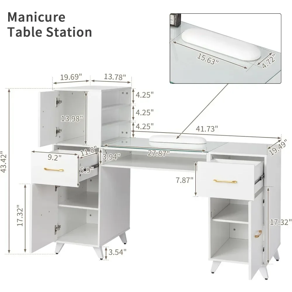 Manicure Table Nail Makeup Desk Station, Modern Storage Beauty Salon Workstation Nail Station Desk Nail Art Equipment