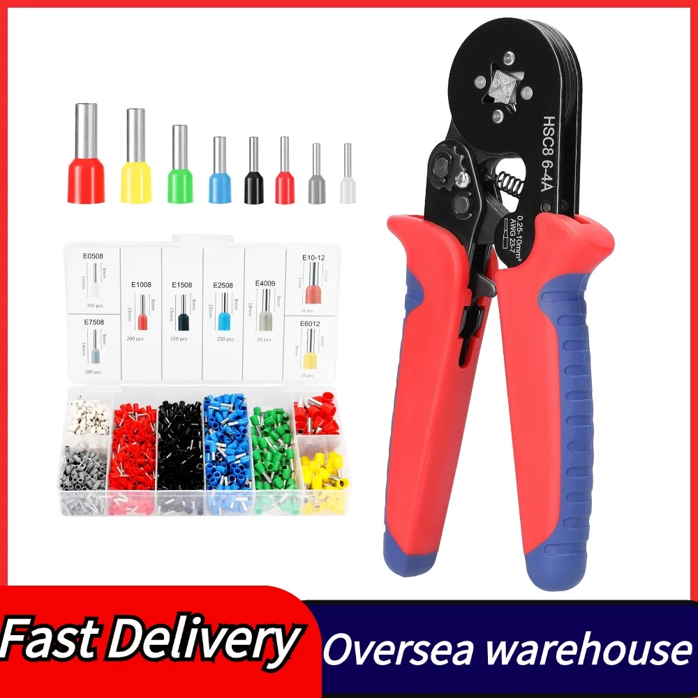 High Hardness Crimper Plier with 1200pcs Wire Ferrules Crimp Ends Terminal Ferrule Crimping Tool Kit HSC8 6-4 0.25-10m㎡ AWG23-7