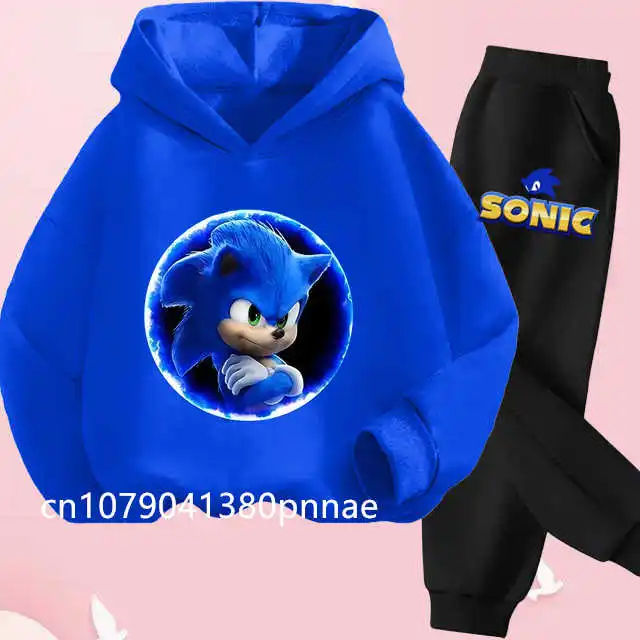 

Juvenile Anime Hot Movie Sonic Hoodie Set for GirlsHoodies Pants 2pcs Kids Cartoon Teen Tracksuits Toddler Clothes Sport Suit