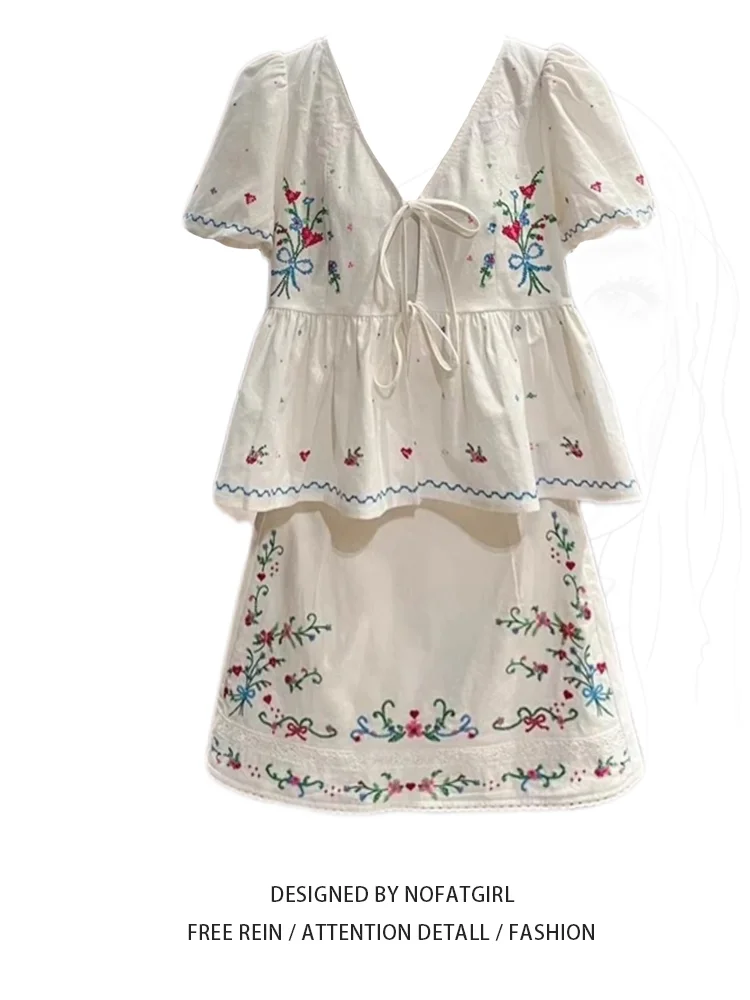 

Летняя юбка больших размеров irt V-Ne с вышивкой и поясом ort Sve с открытой передней частью и высокой талией, женский модный комплект Faion