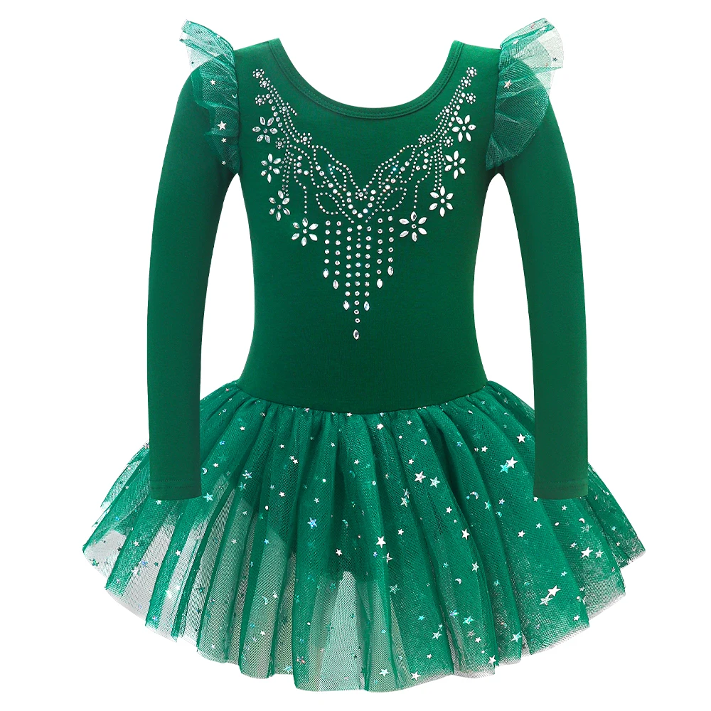 الفتيات بريق الباليه ثياب طويلة الأكمام الجمباز زي الاطفال ملابس الرقص الرياضية Unitards الرقص توتو فساتين