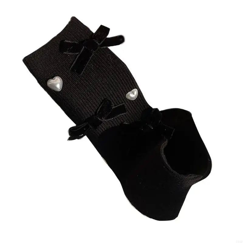 195E Calcetines tripulación con lazos, calcetines sueltos, calcetines tobilleros algodón estilo ballet, calcetines para