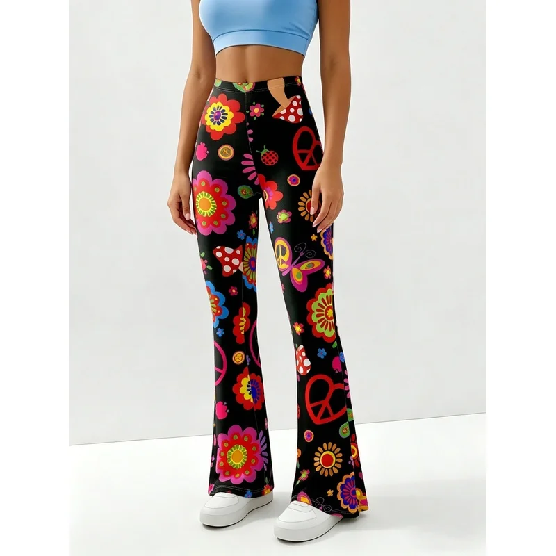 Hip-hop retro-style printed flared pants, suitable for daily casual wear of teenagers aged 7 to 16.