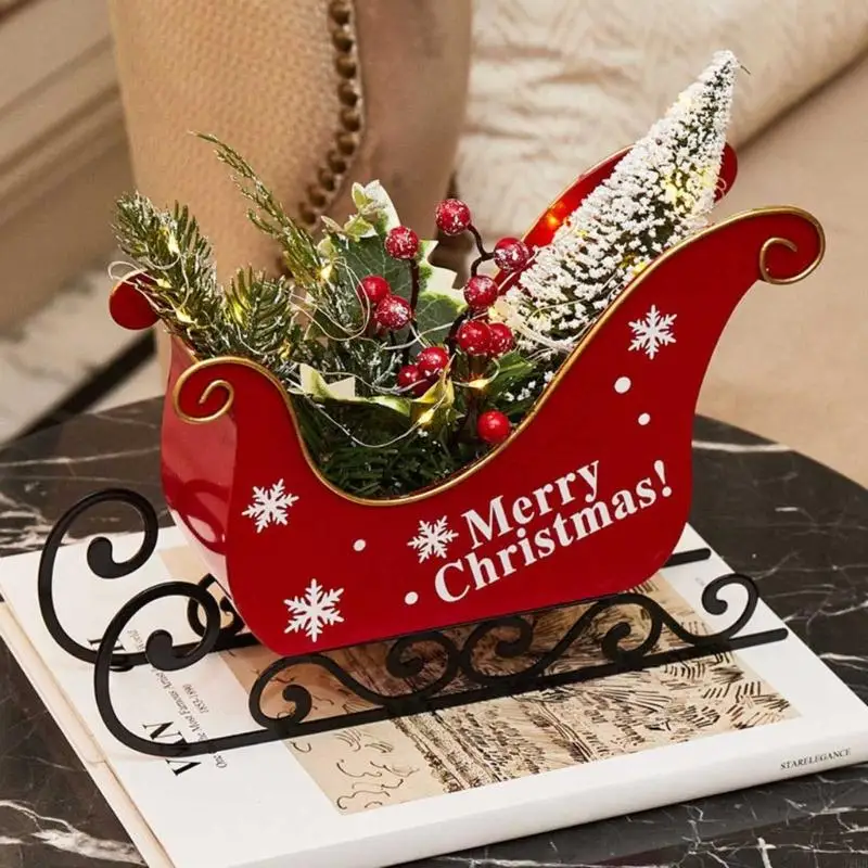 

J2HB Christmas Metal Sleigh Decoration with Christmas Tree Festival Holiday Party