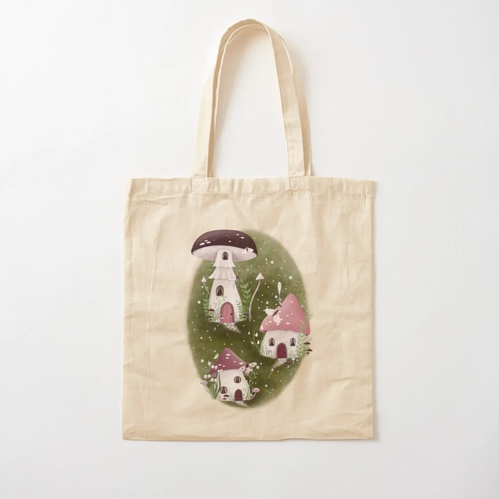 Fairy Village Mushroom Houses Tote Bag Handbags women tote bags cloth bags Canvas Tote Bag