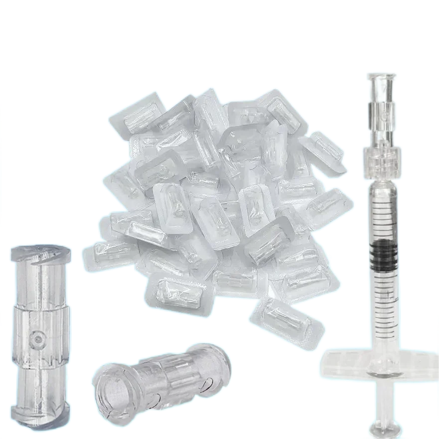 Connector tool, medical sterile Luer lock adapter, transparent plastic syringe connector