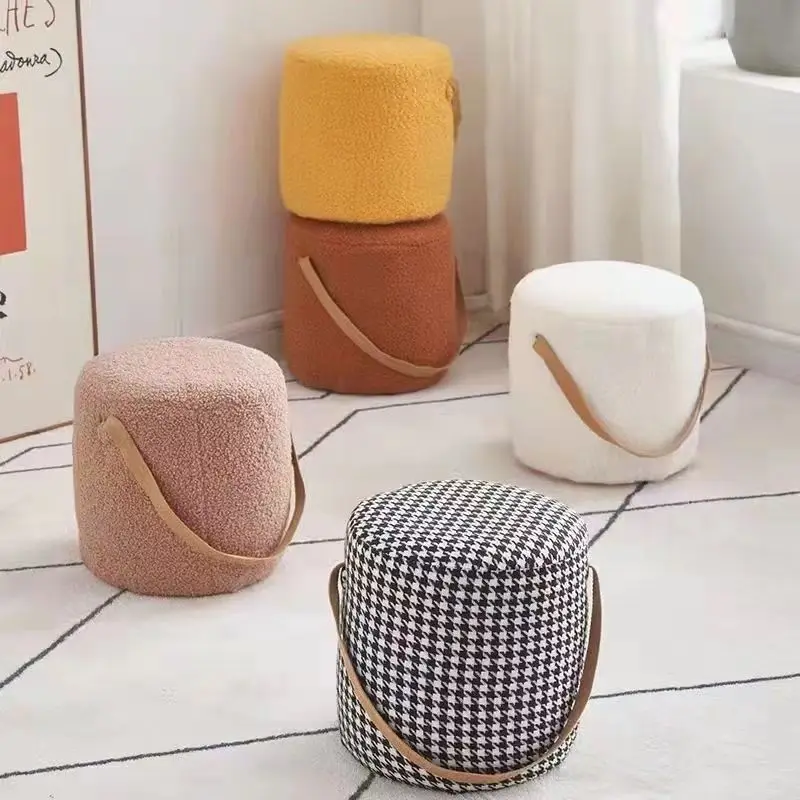 Ottoman Lamb Cashmere Portable Stool Living Room Small Bench Shoes Changing Makeup Stool Buffets Cloth Stool Mobile Small Chair