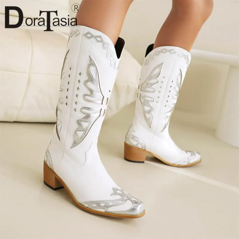 Brand New Ladies Vintage Western Cowboy Boots Fashion Embroider Mixed Colors Chunky Heels women's Boots Casual Party Woman Shoes