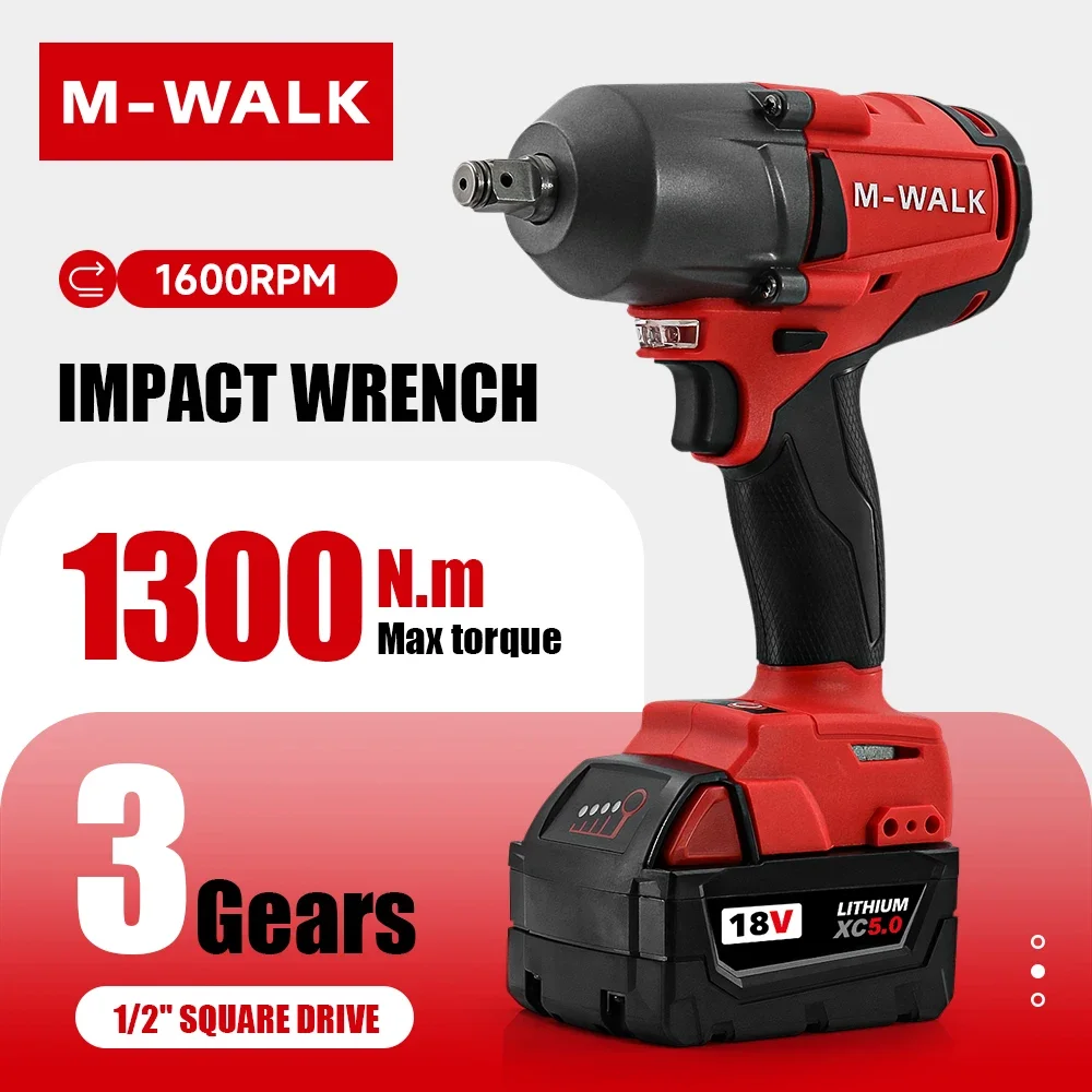 

M-WALK Bushless Electric Impact Wrench Disassembly Nut Handheld Electric Drill Household Tool For Milwaukee 18V Battery Pin