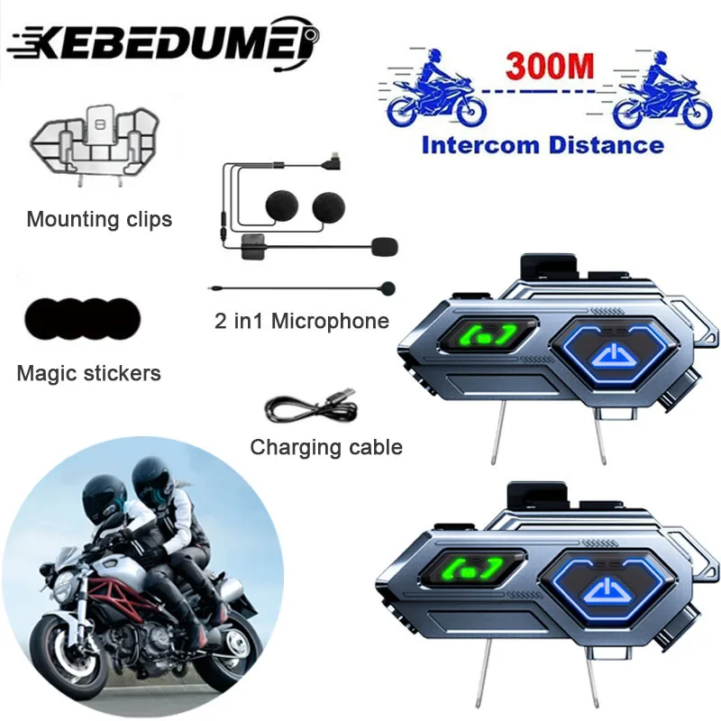 

Bluetooth 5.3 Motorcycle Helmet Intercom Headset Wireless Handsfree Music Player Moto Headphone Waterproof Earphone With Mic