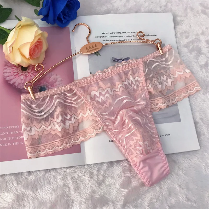 Men Sexy Floral Lace Pouch Panties T-back Thong Bikini Briefs G-String Thongs Sissy Low Rise Panties Smooth Breathable Lingerie