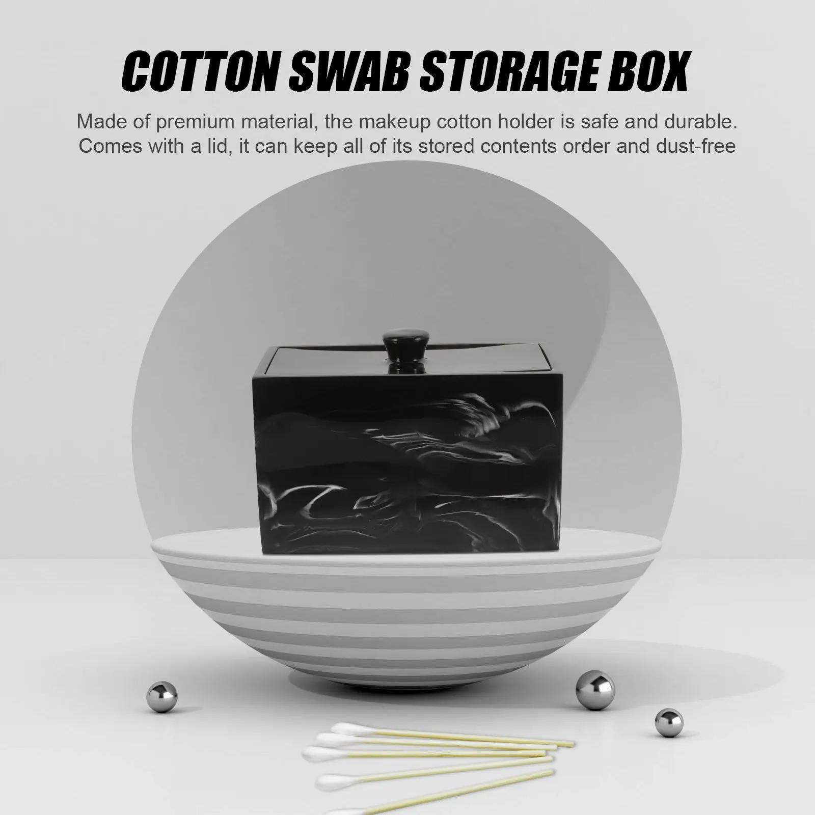 

Marble Vein Cotton Pad Storage Box for Nail Art Accessories Organizer Large Capacity Resin Makeup Cotton Container Desktop