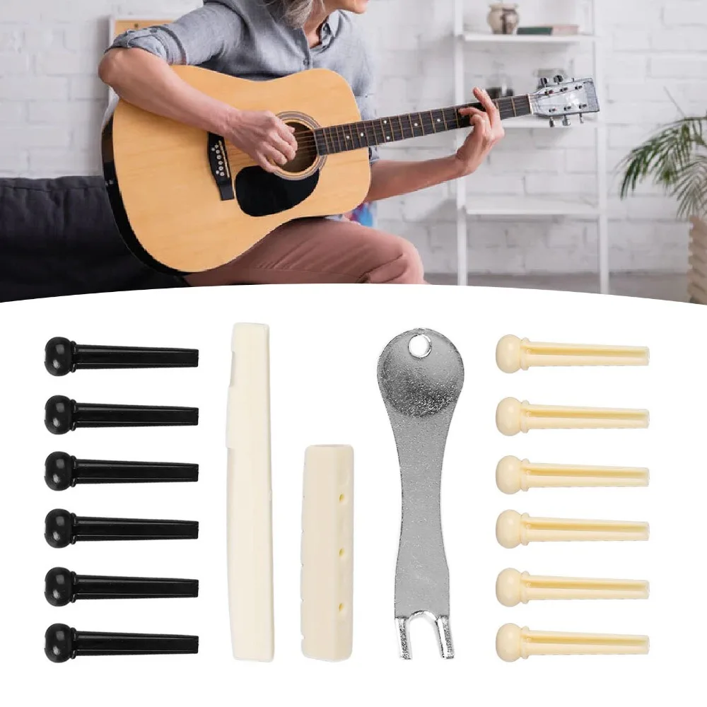 2 juegos de clavijas de puente de guitarra en negro y marfil, extractor de metal, extractor de clavijas de puente de plástico para guitarra acústica