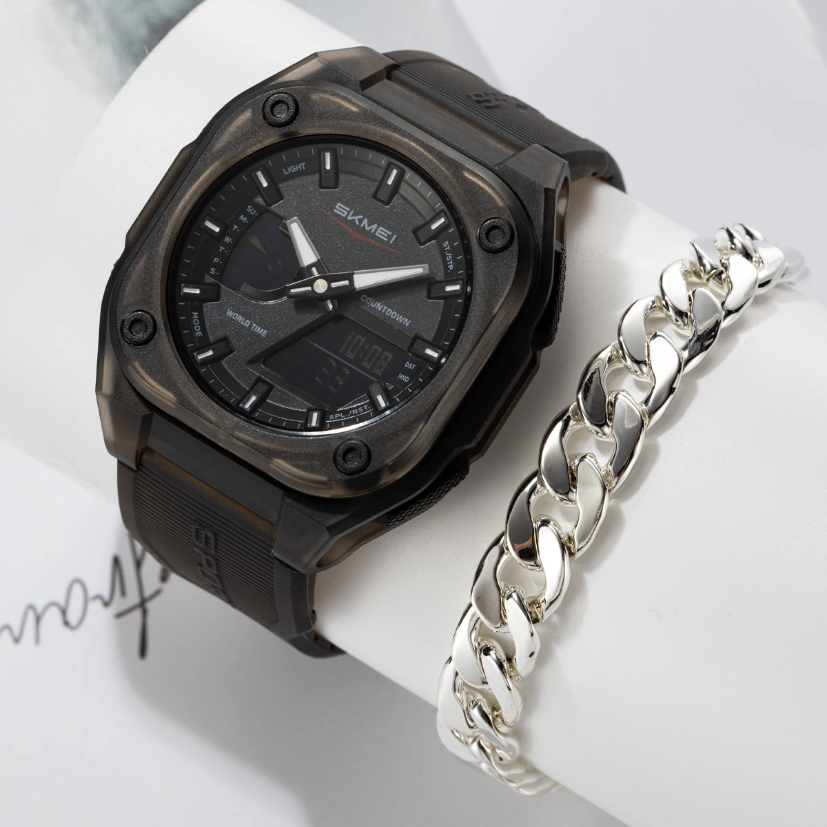 SKMEI Бизнес Классические цифровые электронные часы с двойным циферблатом Кварцевые наручные часы для мужчин и женщин Оригинальные водонепроницаемые часы и браслет