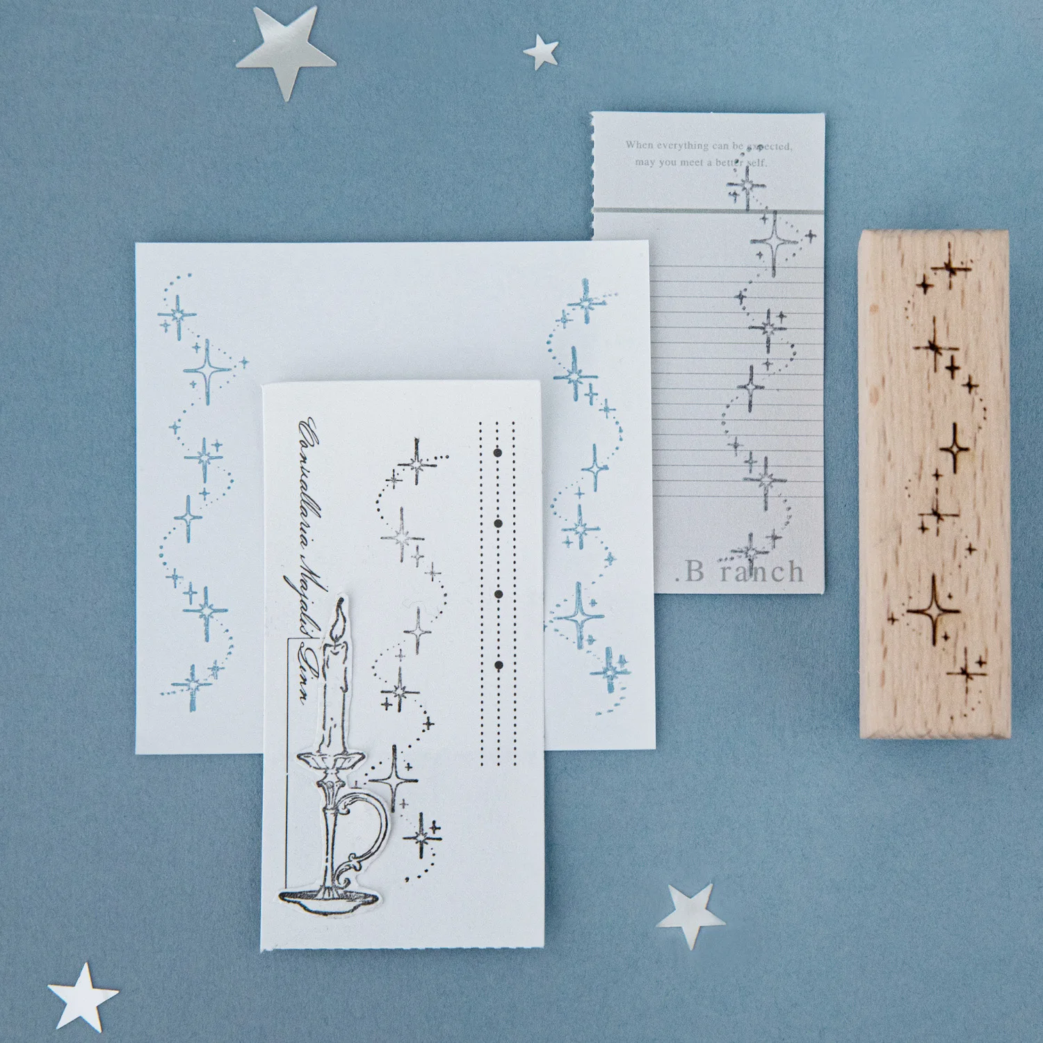 لاكي ستار القادمة سلسلة خمر ضوء النجوم المشهد ختم خشبي الإبداعية DIY مجلة المواد الكولاج القرطاسية